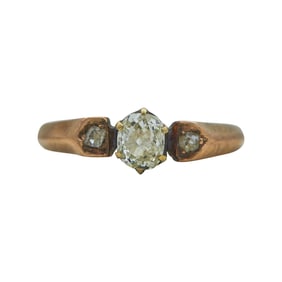 18K Rose Gold Old Mine-Cut Diamond Three Stone Engagement Ring