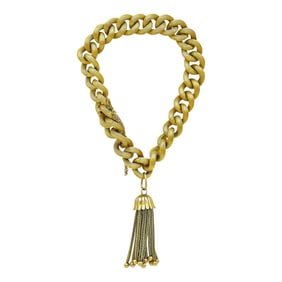 18K Yellow Gold Curb Link Bracelet with 14K Yellow Gold Tassel Pendant