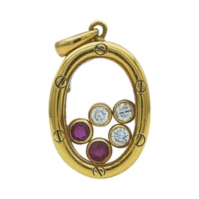 18K Yellow Gold Floating Ruby and Diamond Pendant Charm