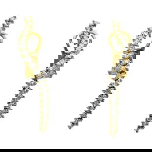 Jose Hess 14K Yellow Gold Diamond Twisted Line Drop Earrings: BRAND: Jose Hess; METAL: 14K Yellow Gold; APPROXIMATE TOTAL DIAMOND WEIGHT: 1 ctw; STAMPED: Jose Hess, 14K, numbered; CONDITION: Pre-owned, Very Good; ITEM WEIGHT (GRAMS): 6.29 g; MEASUREMENTS: 37mm x