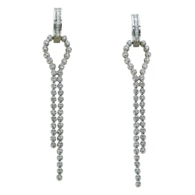 14K White Gold Diamond Huggie Hoop Earrings with Articulated Diamond Drops