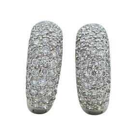 18K White Gold Pavé-Set Diamond Huggie Hoop Earrings