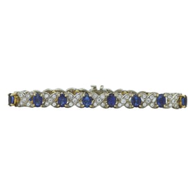 14K White and Yellow Gold Oval-Cut Sapphire and Diamond X Link Bracelet