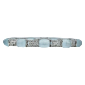 18K White Gold Moonstone Cabochon and Diamond Link Bracelet