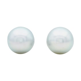 18K White Gold 9.2mm Silver Blue Akoya Pearl Stud Earrings