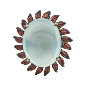 18K Blackened White Gold Moonstone and Garnet Ring