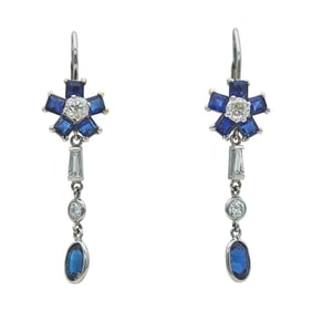 14K White Gold Sapphire and Diamond Floral Drop Earrings