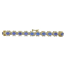 14K Yellow Gold Oval-Cut Tanzanite and Diamond Cluster Bracelet