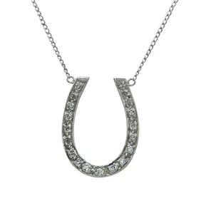 14K White Gold Diamond Horseshoe Pendant Necklace