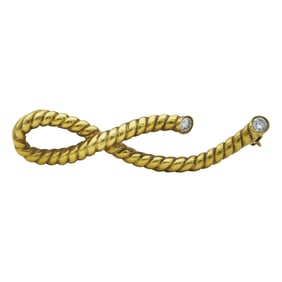 Vintage 1985 Angela Cummings 18K Yellow Gold Diamond Twisted Rope Ribbon Brooch