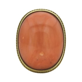 14K Yellow Gold Orange Coral Ring