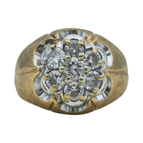 Textured 14K Yellow Gold Diamond Floral Cluster Dome Ring