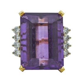 18K/14K Yellow Gold Emerald-Cut Amethyst and Diamond Ring