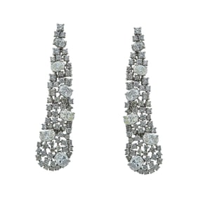 14K White Gold Diamond Cascading Cluster Drop Earrings