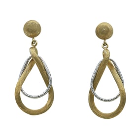 Textured 14K Yellow and White Gold Drop Earrings