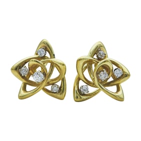 18K Yellow Gold Diamond Geometric Rose Stud Earrings