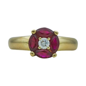 14K Yellow Gold Marquise-Cut Ruby and Diamond Ring