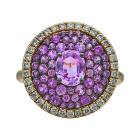 18K Rose Gold Pink Sapphire and Diamond Cluster Ring