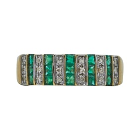 14K Yellow Gold Emerald and Diamond Band Ring