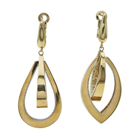 14K Yellow Gold Mismatched Dangle Drop Earrings