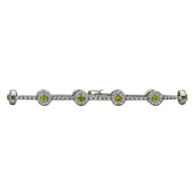 18K White Gold Yellow Sapphire and Diamond Halo Tennis Bracelet