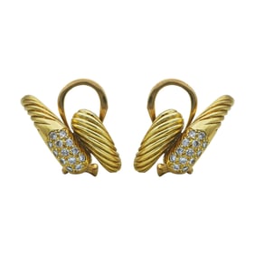 18K Yellow Gold Diamond Two Row Cable Twist Earrings