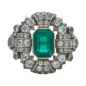 Platinum 2 Carat Emerald and Diamond Ring