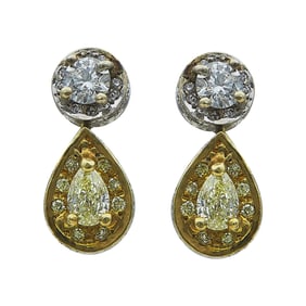 18K White and Yellow Gold Colorless and Fancy Yellow Diamond Drop Earrings