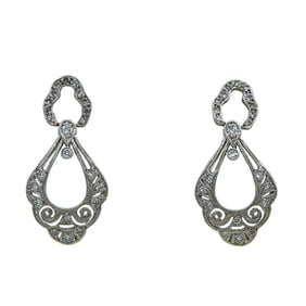 Platinum Single-Cut Diamond Openwork Filigree Drop Earrings