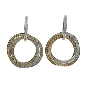 18K Rose, White and Yellow Gold Diamond Intertwining Circle Drop Earrings