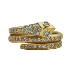 18K Yellow Gold Diamond Snake Ring