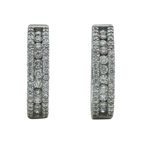 14K White Gold Three Row Diamond Hoop Earrings