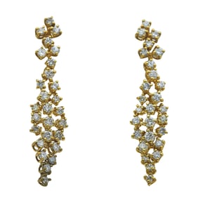 14K Yellow Gold Diamond Cluster Cascading Drop Earrings