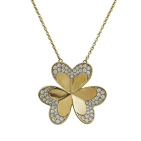 14K Yellow Gold Diamond Clover Pendant Necklace