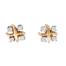 Tiffany & Co. Jean Schlumberger Lynn 18K Yellow Gold and Platinum Diamond Stud Earrings