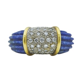 18K Yellow and White Gold Lapis Lazuli and Diamond Ring