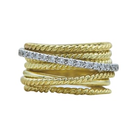 David Yurman Crossover 18K Yellow and White Gold Diamond Band Ring