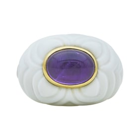 Bvlgari Bulgari Chandra Collection Ceramic 18K Yellow Gold Bezel-Set Amethyst Ring