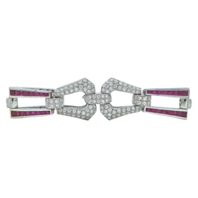18K White Gold Ruby and Diamond Open Link Bracelet