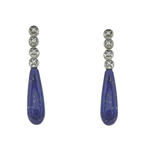 14K White Gold Lapis Lazuli and Diamond Drop Earrings