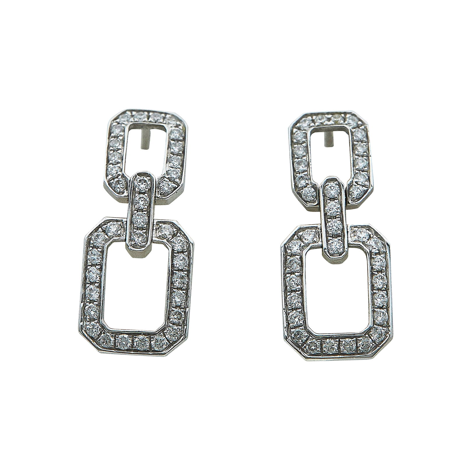 18K White Gold Diamond Double Loop Drop Earrings (1 of 3)