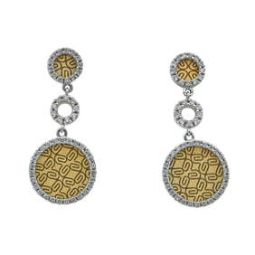 18K White Gold Diamond and Gold Medallion Drop Earrings