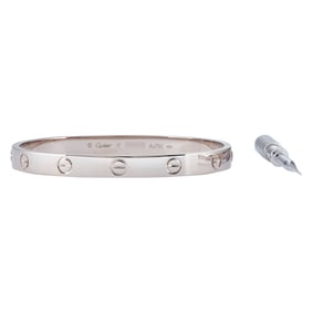 Cartier Love 18K White Gold Classic Model Bracelet, Size 17