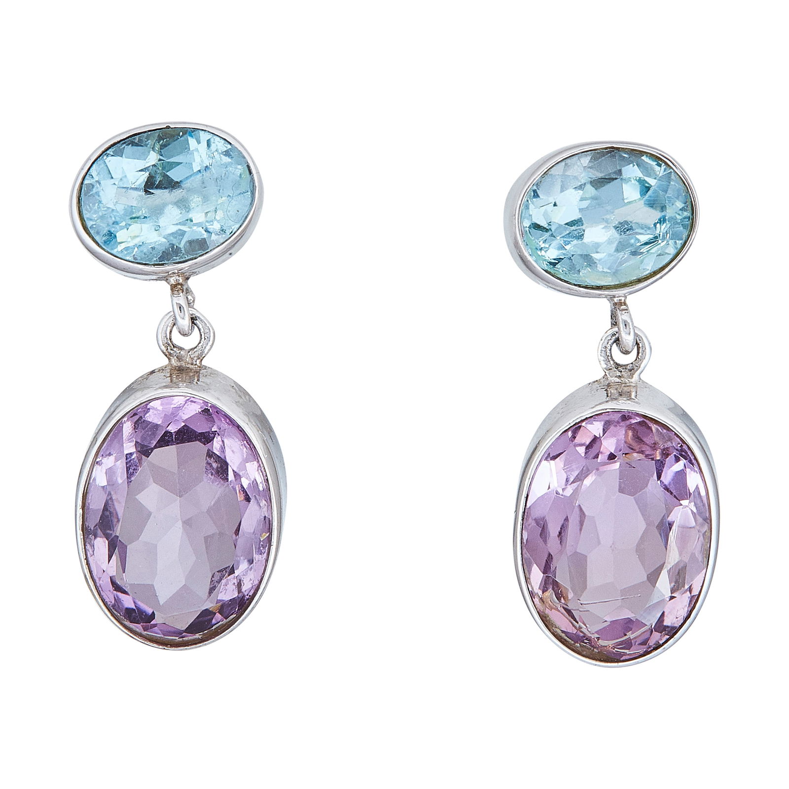 Sterling Silver Bezel-Set Amethyst and Blue Topaz Drop Earrings (1 of 3)