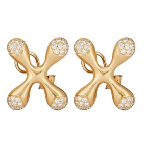 Angela Cummings 18K Yellow Gold Diamond Jacks Earrings