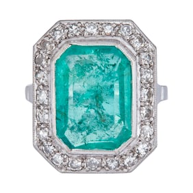 18K White Gold 5 carat Emerald and Diamond Ring
