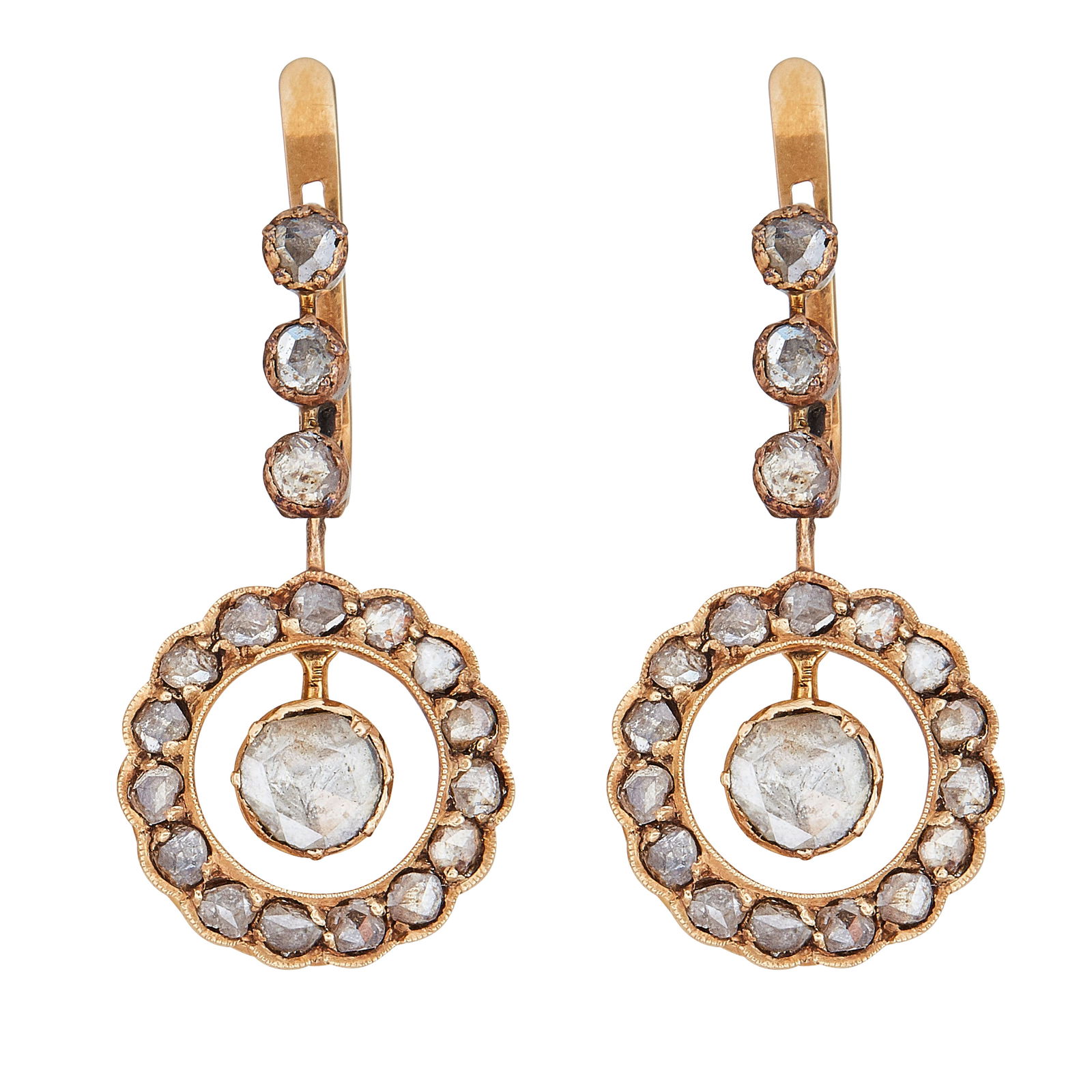 18K Rose Gold Rose-Cut Diamond Dangle Drop Earrings (1 of 3)
