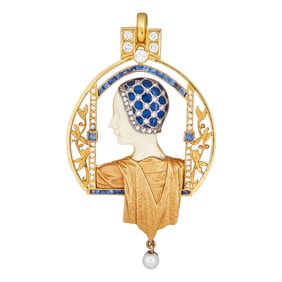 Masriera 18K Yellow Gold and Platinum Multi Gem-Set Figural Pendant