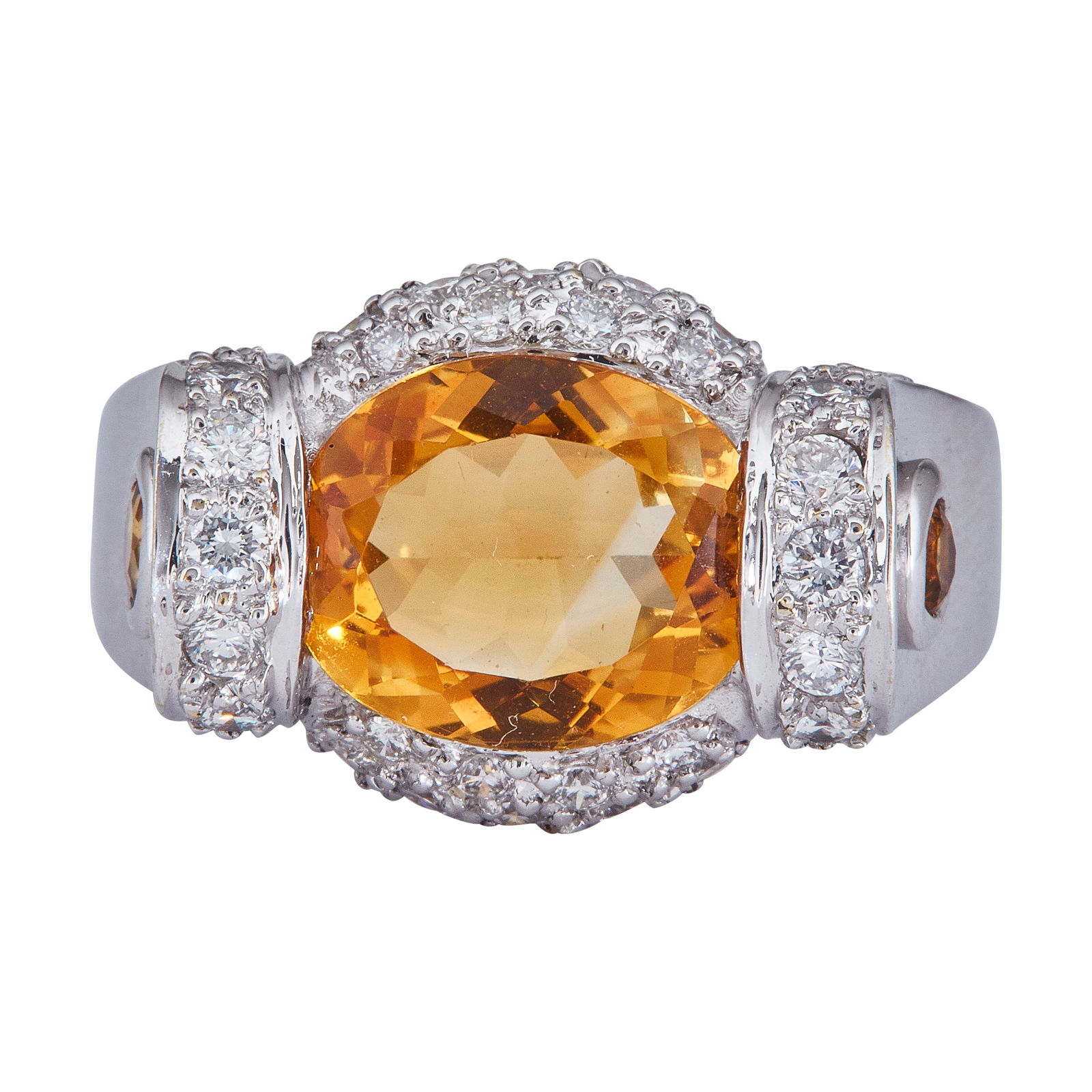 18K White Gold Oval-Cut Citrine and Diamond Ring (1 of 3)