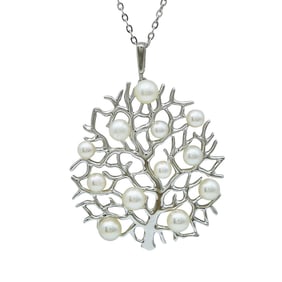 Mikimoto Sterling Silver Akoya Pearl Tree Pendant Necklace
